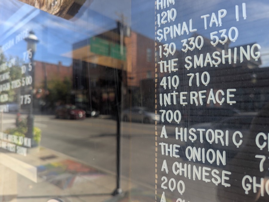 The Esquire's letterboard with Interface at 7:00